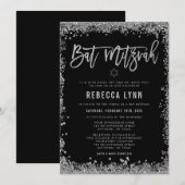 Black Silver Faux Glitter Bat Mitzvah Kaart (Voorkant / Achterkant)