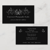 Black Silver Filigree Butterflies Visitekaartjes (Voorkant / Achterkant)