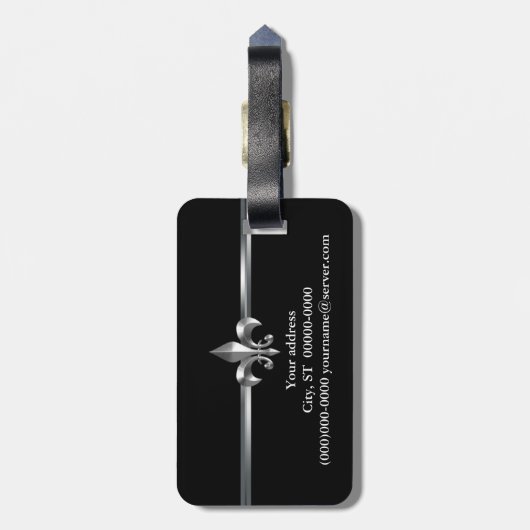 Black Silver Fleur de Lis Bagagelabel (Achterkant verticaal)