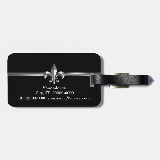 Black Silver Fleur de Lis Bagagelabel (Achterkant horizontaal)