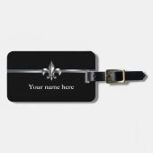 Black Silver Fleur de Lis Bagagelabel (Voorkant horizontaal)
