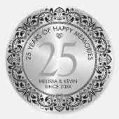 Black Silver Floral Circle Silver Wedding Ronde Sticker (Voorkant)
