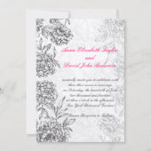 Black SIlver Floral Wedding Invitations Pink Kaart (Voorkant)