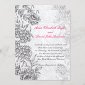 Black SIlver Floral Wedding Invitations Pink Kaart (Voorkant / Achterkant)