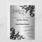 Black Silver Flourish Engagement Party Kaart (Voorkant)