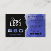 Black Silver Foil Glitter Blue Agate Hartelijk dan Visitekaartje (Achterkant)