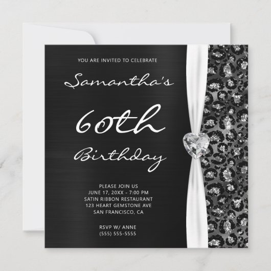Black Silver Foil Glitter Leopard Glam Birthday Kaart (Voorkant)