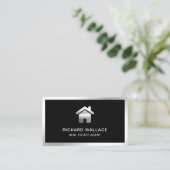 Black Silver Foil Home Logo Real Estate Agent Visitekaartje (Staand voorkant)