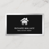 Black Silver Foil Home Logo Real Estate Agent Visitekaartje (Voorkant)