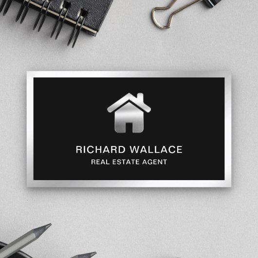 Black Silver Foil Home Logo Real Estate Agent Visitekaartje