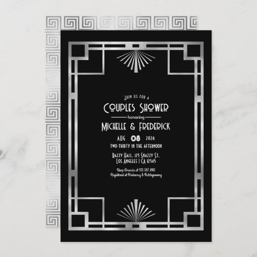 Black & Silver Gatsby Art Deco Couples Shower Kaart (Voorkant / Achterkant)