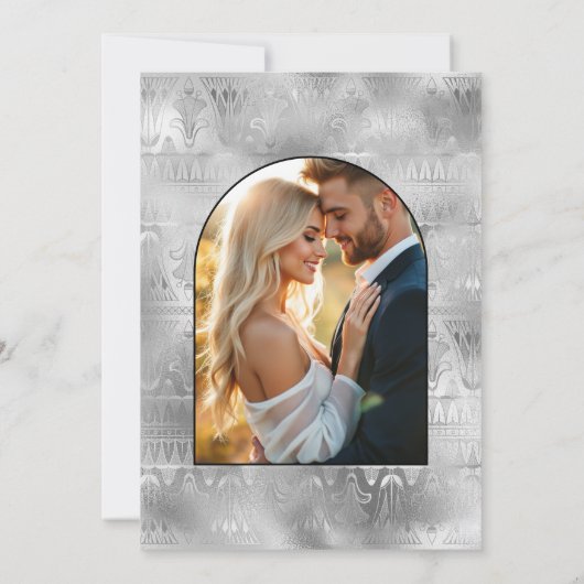 Black & Silver Gatsby Art Deco Engagement Party Kaart (Achterkant)