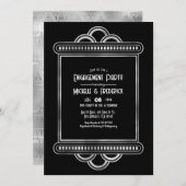 Black & Silver Gatsby Art Deco Engagement Party Kaart (Voorkant / Achterkant)