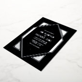 Black & Silver Gatsby Art Deco Wedding Folie Uitnodiging (Gedraaid)