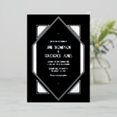 Black & Silver Gatsby Art Deco Wedding Folie Uitnodiging (Staand Voorkant)