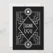 Black & Silver Gatsby-Inspired Art Deco Wedding Bedankkaart (Voorkant)