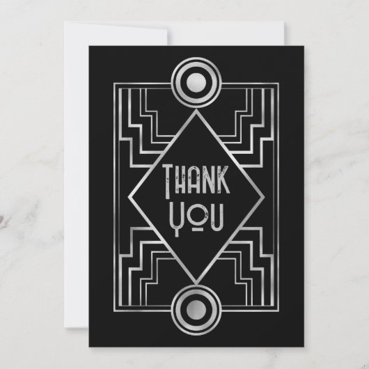 Black & Silver Gatsby-Inspired Art Deco Wedding Bedankkaart (Voorkant)