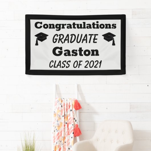 Black Silver Gefeliciteerd Afstuderen Afstuderen Spandoek (Insitu)