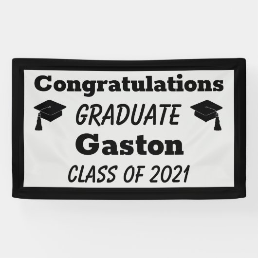 Black Silver Gefeliciteerd Afstuderen Afstuderen Spandoek (Horizontaal)