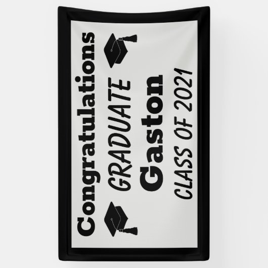 Black Silver Gefeliciteerd Afstuderen Afstuderen Spandoek (Verticaal)