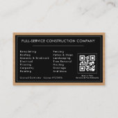 Black & Silver General Contractor QR Code Wood Visitekaartje (Achterkant)