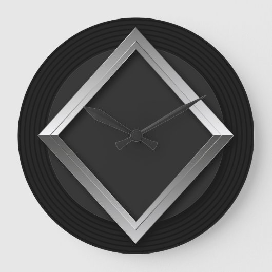 Black & Silver Geometric Triangle Metallic Clock Grote Klok (Voorkant)