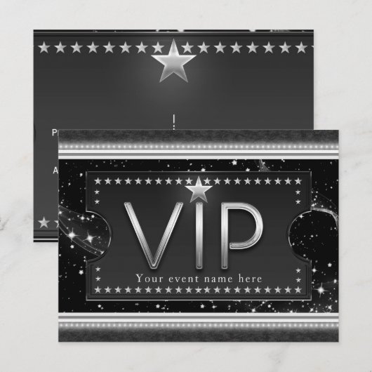 Black & Silver Glam VIP Stars Evenement Party Uitnodiging Briefkaart (Voorkant / Achterkant)