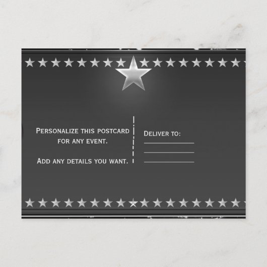 Black & Silver Glam VIP Stars Evenement Party Uitnodiging Briefkaart (Achterkant)