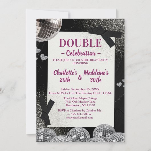 Black Silver Glamour Disco  Joint Birthday Kaart (Voorkant)