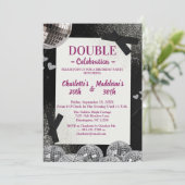 Black Silver Glamour Disco  Joint Birthday Kaart (Staand voorkant)