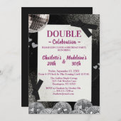 Black Silver Glamour Disco  Joint Birthday Kaart (Voorkant / Achterkant)