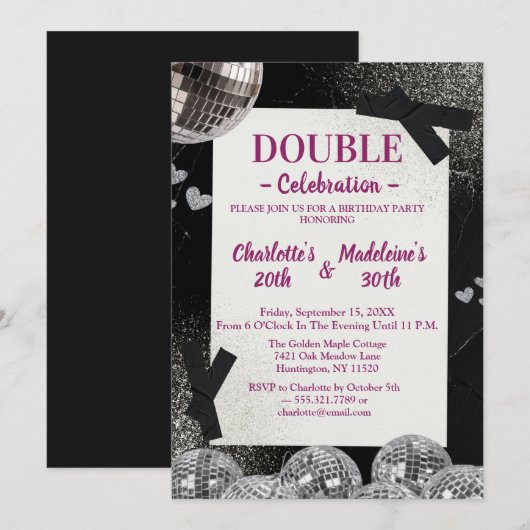 Black Silver Glamour Disco Joint Birthday Kaart (Voorkant / Achterkant)