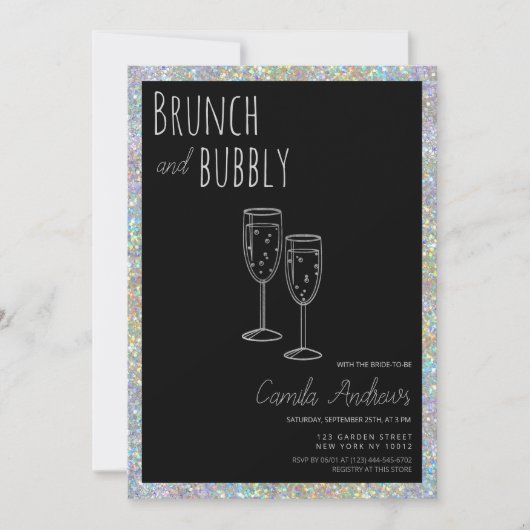 Black Silver Glitter Brunch Bubbly Vrijgezellenfee Kaart (Voorkant)