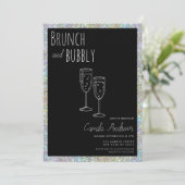 Black Silver Glitter Brunch Bubbly Vrijgezellenfee Kaart (Staand voorkant)
