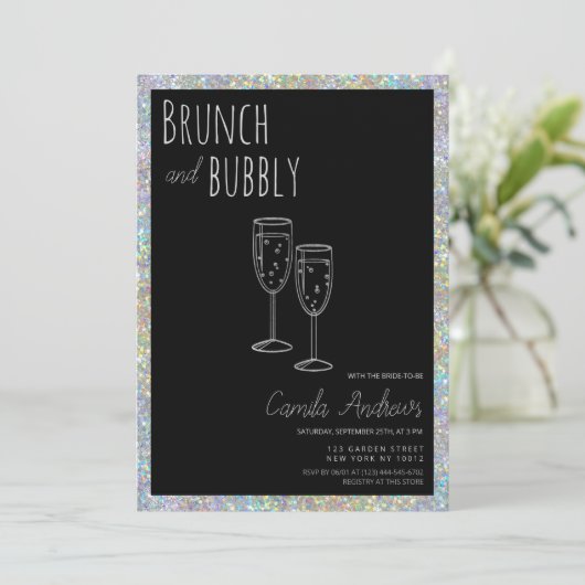 Black Silver Glitter Brunch Bubbly Vrijgezellenfee Kaart (Staand voorkant)