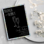 Black Silver Glitter Brunch Bubbly Vrijgezellenfee Kaart