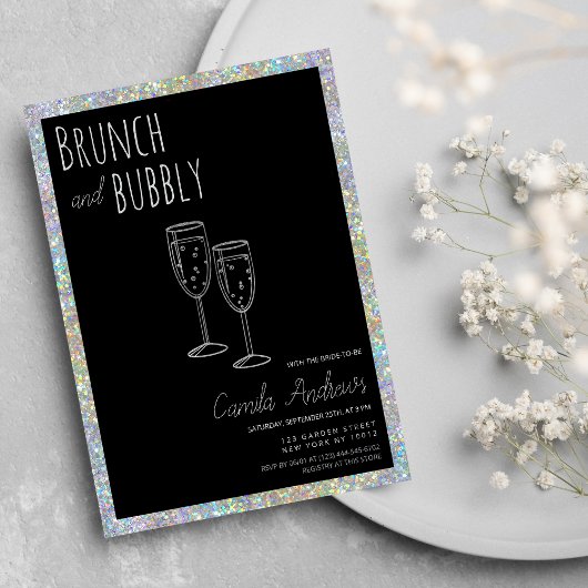 Black Silver Glitter Brunch Bubbly Vrijgezellenfee Kaart