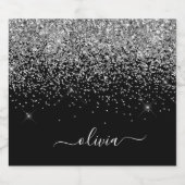 Black Silver Glitter Chic Monogram Naam Likeurfles Etiket (Enkel label)