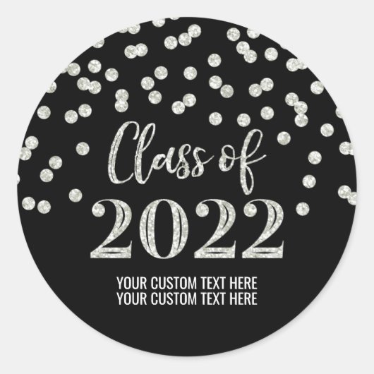 Black Silver Glitter Confetti Afstuderen 2022 Ronde Sticker (Voorkant)