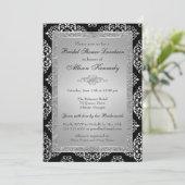 Black, Silver Glitter Damask Vrijgezellenfeest Inv Kaart (Staand voorkant)