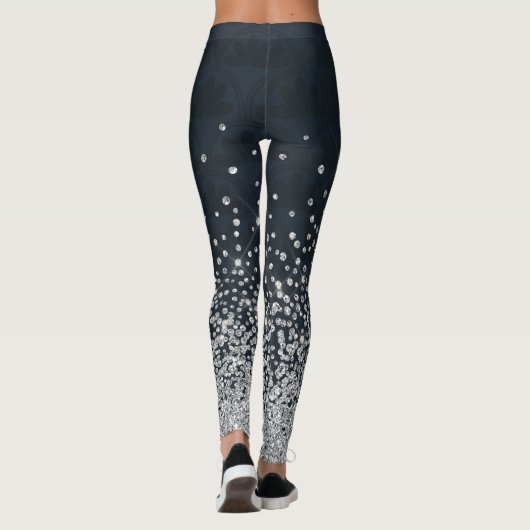 Black Silver Glitter Diamond Sparkly Leggings (Achterkant)