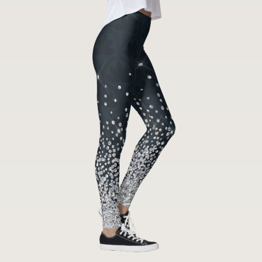 Black Silver Glitter Diamond Sparkly Leggings (Rechts)