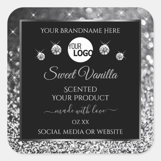 Black Silver Glitter Diamonds Product Labels Logo (Voorkant)