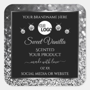 Black Silver Glitter Diamonds Product Labels Logo