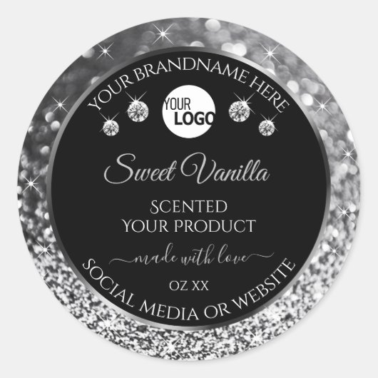 Black Silver Glitter Diamonds Product Labels Logo (Voorkant)