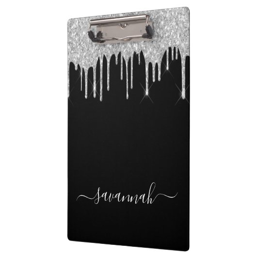Black Silver glitter druppelt scriptnaam glamoureu Klembord (Links)