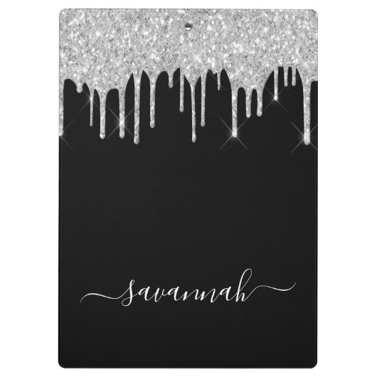Black Silver glitter druppelt scriptnaam glamoureu Klembord (Achterkant)
