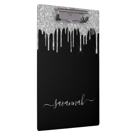 Black Silver glitter druppelt scriptnaam glamoureu Klembord (Rechts)