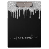 Black Silver glitter druppelt scriptnaam glamoureu Klembord (Voorkant)