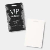 Black Silver Glitter Event VIP All Access Pass ID Badge (Voor- en achterkant)
